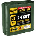 Core Tarps 64 ft L x 0.5 mm H x 24 ft W Heavy Duty 20 Mil Tarp, Green/Black, Polyethylene CT-703-24X64